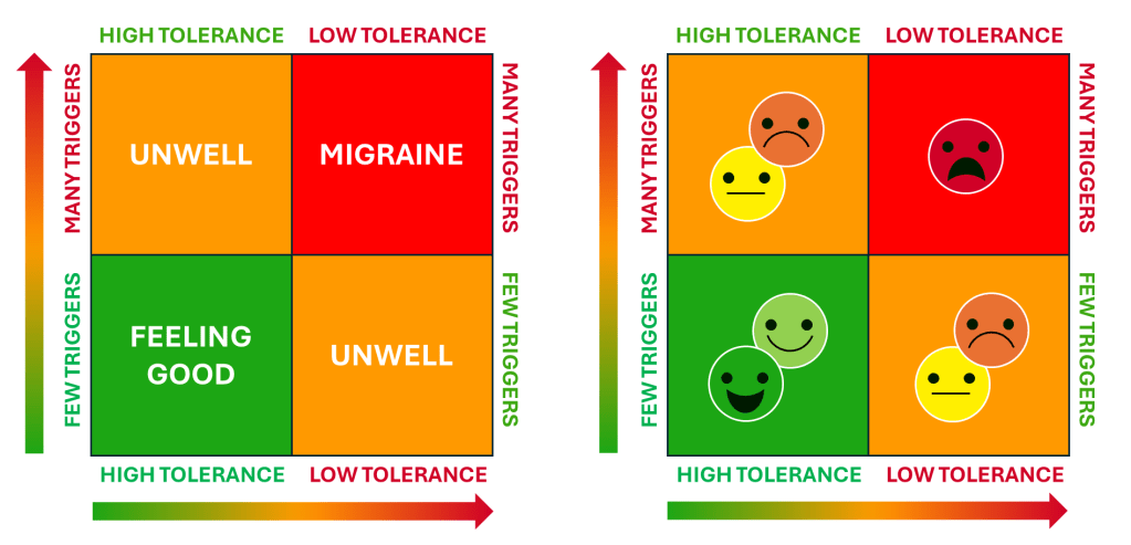 migraine matrix showing the relationship between triggers and tolerance