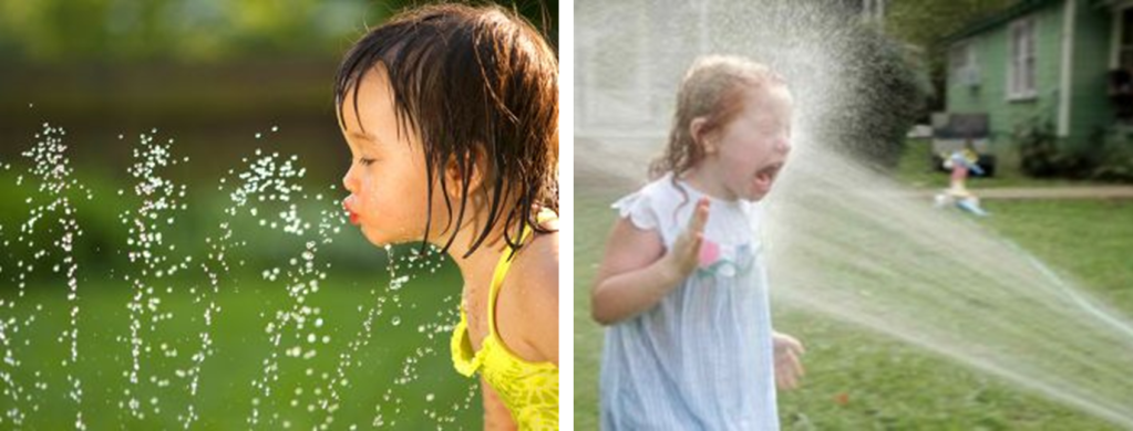 Image of children playing with a sprinkler in the garden