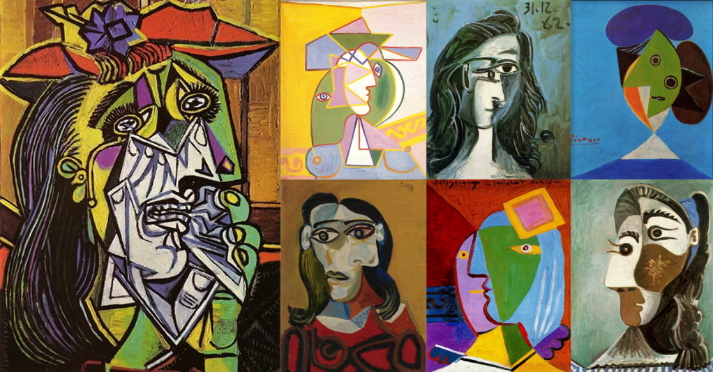 montage of cubist images from Picasso's paintings
