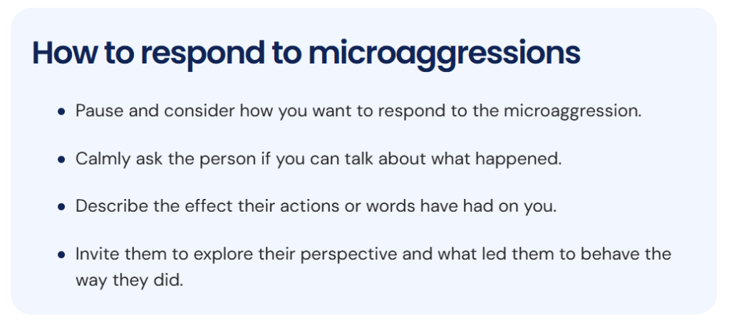 a list of bullet points that includes pause, calmly ask the person if you can talk, describe the effect their words have on you, and invite them to explore the situation further